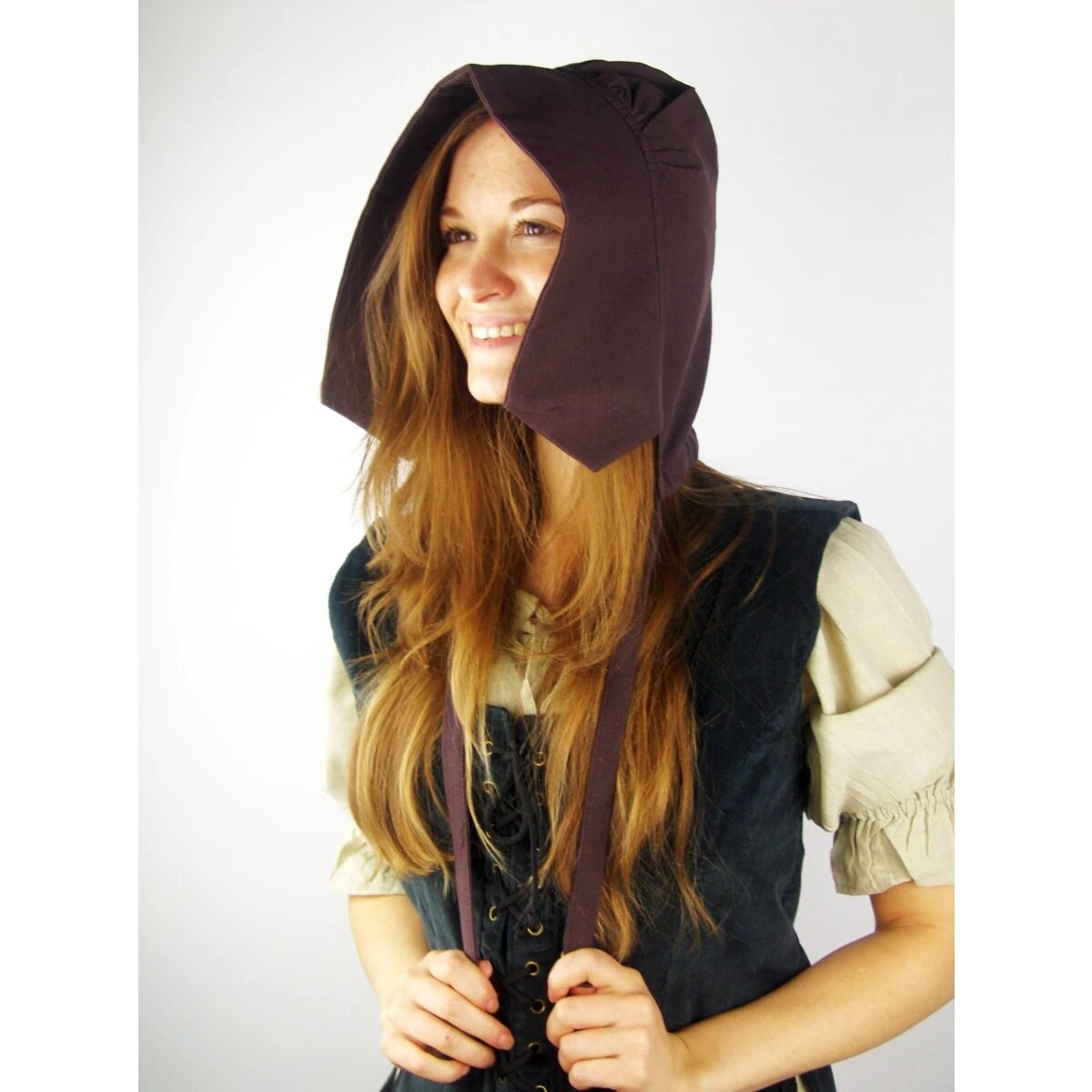 Medieval bonnet dark brown "Claire"