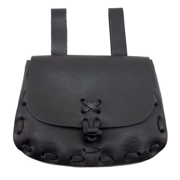 Marsupio Medievale In Vera Pelle Con Goffratura E Fibbia Regolabile - Nero, Taglia Unica (20x14x5 Cm)