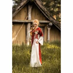 Abito medievale in cotone rosso/naturale "Angie
