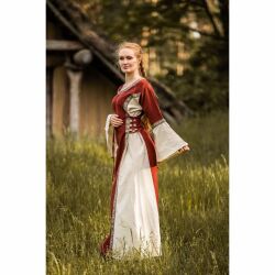 Abito medievale in cotone rosso/naturale "Angie