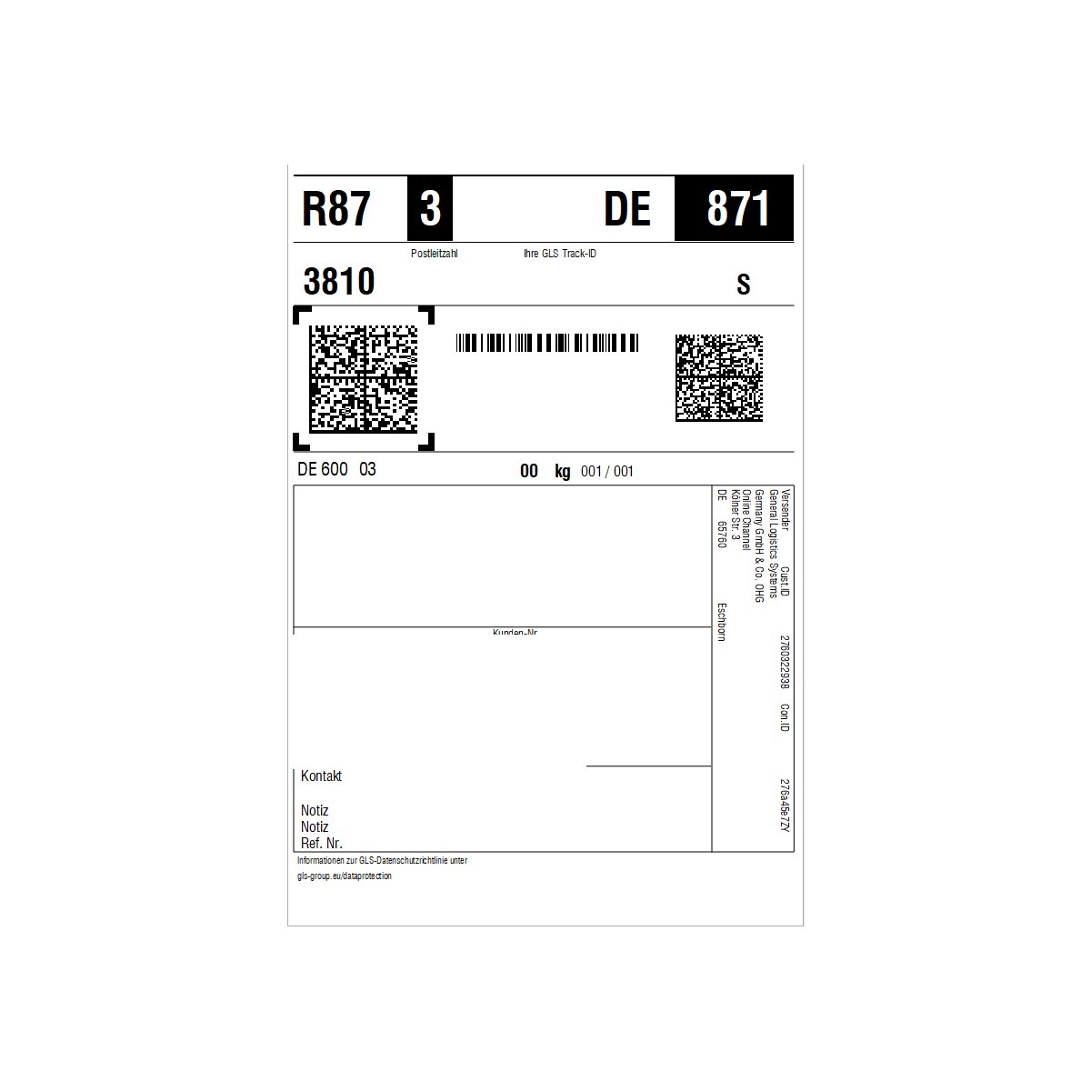 GLS Return label DE national up to 30 kg