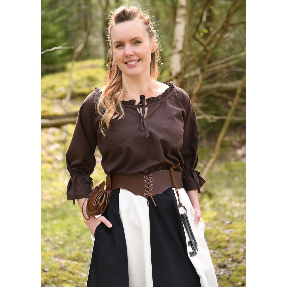 Mittelalter Bluse mit 3/4 Arm braun "Birga"