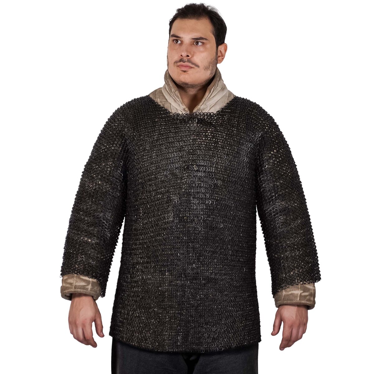 Half Sleeves Chainmail Shirt Haubergeon Alternating Dome...