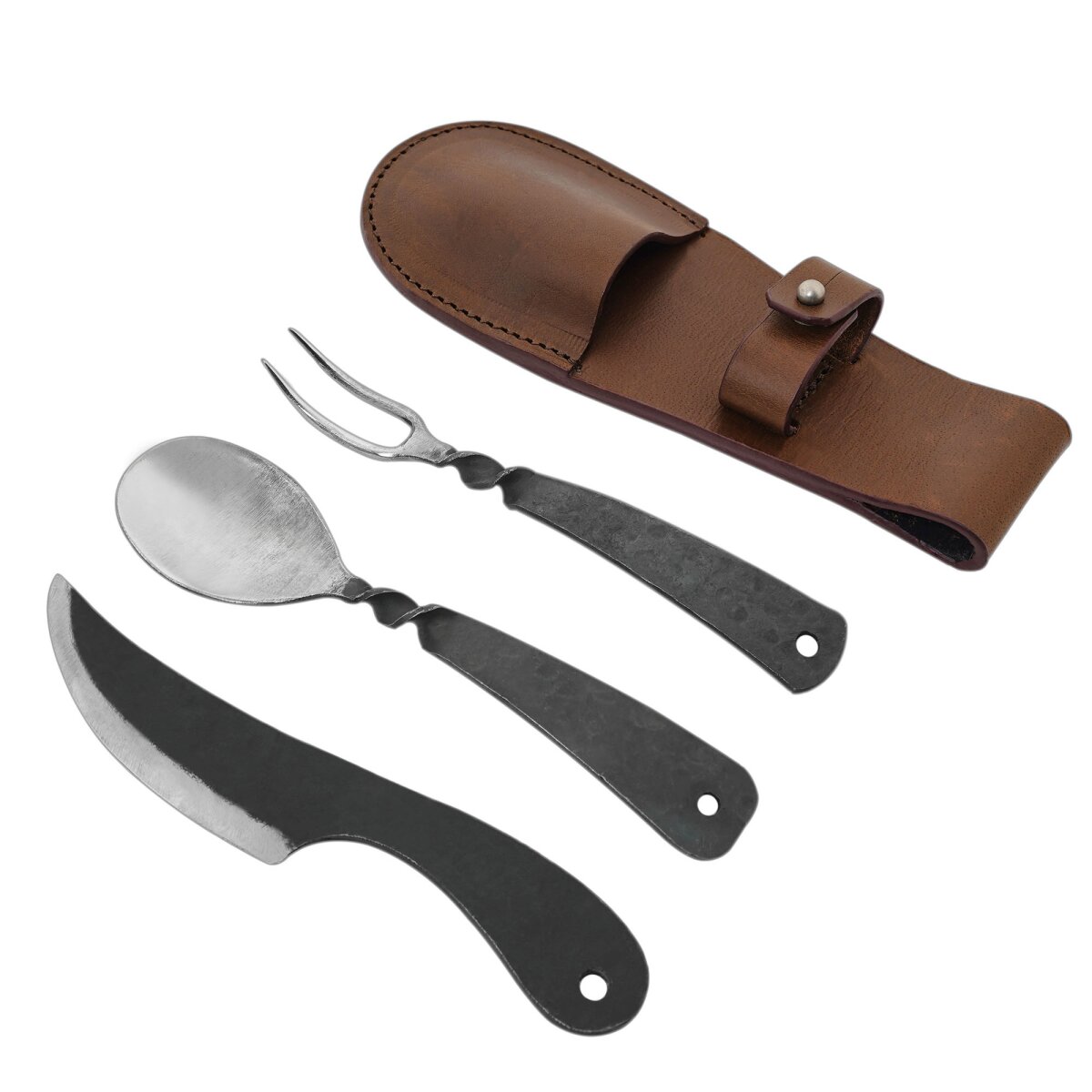 Stainless Steel Cutlery Set with Genuine Leather Sheath