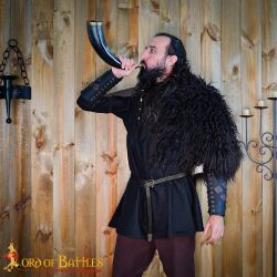 Cintura decorata in pelle vichinga con fibbia e linguetta in ottone Finitura antica Nero