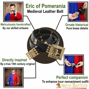 Cintura medievale in pelle "Eric Von Pommern" con dettagli in ottone nero