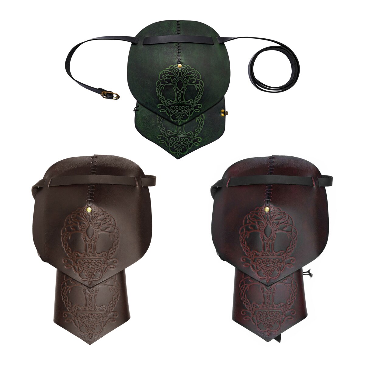 Single Viking Leather Pauldron With Yggdrasil Mjolnir...