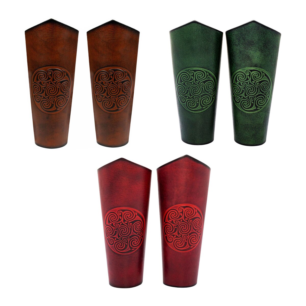 Genuine Leather Bracers with Embossed Celtic Spiral Design