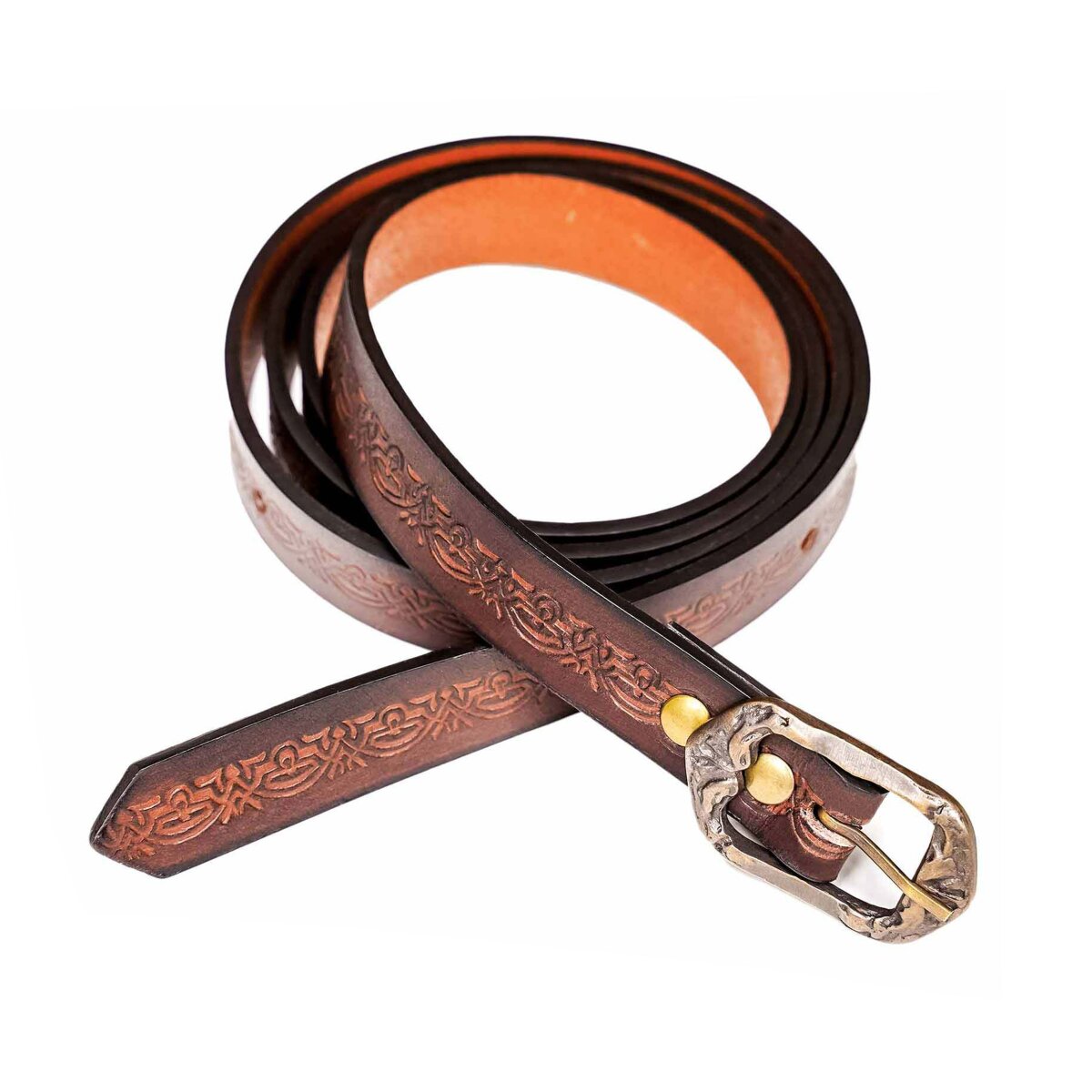 Ceinture larp en cuir avec design gaufré marron