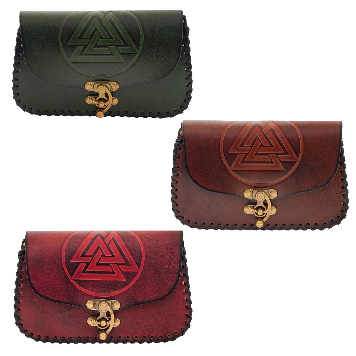 Tiefe Ledertasche mit Valknut Symbol und Flechtrand