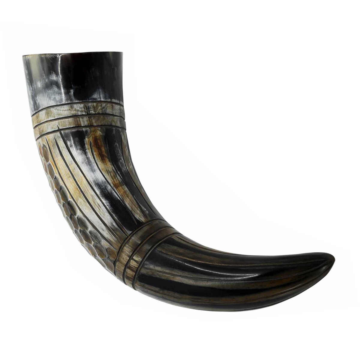 Drinking Horn with Engraved Honeycomb Handcrafted Genuine...