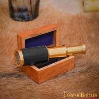 Mini telescopio in ottone con scatola di legno