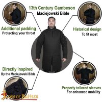 Gambeson medievale imbottito del XIII secolo (tipo 8) con colletto nero abbottonato