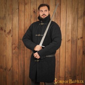 Gambeson medievale in cotone imbottito con fibbie (tipo 10) Nero