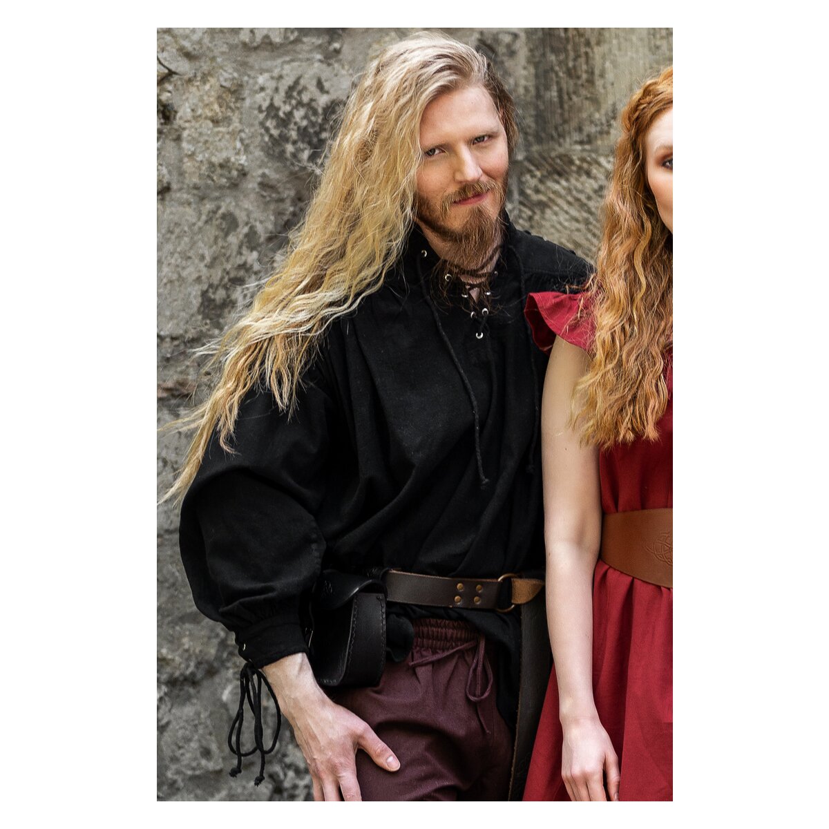 Medieval laced shirt with eyelets "Adrian" Black