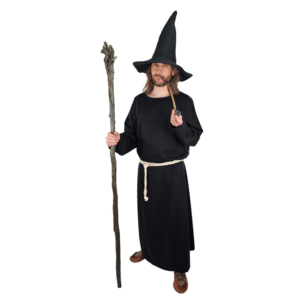 Wizard or magician robe black incl. rope belt