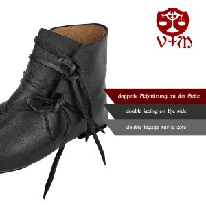 Scarpe medievali reversibili allacciate in pelle di vacchetta nera