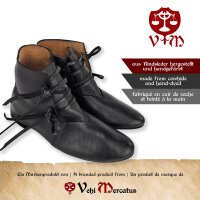 Scarpe medievali reversibili allacciate in pelle di vacchetta nera