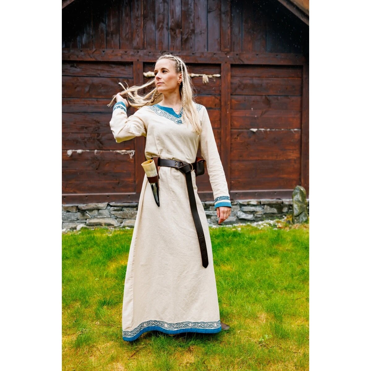 Wikinger Kleid "Lagertha" Natur/Blau S, B-WARE