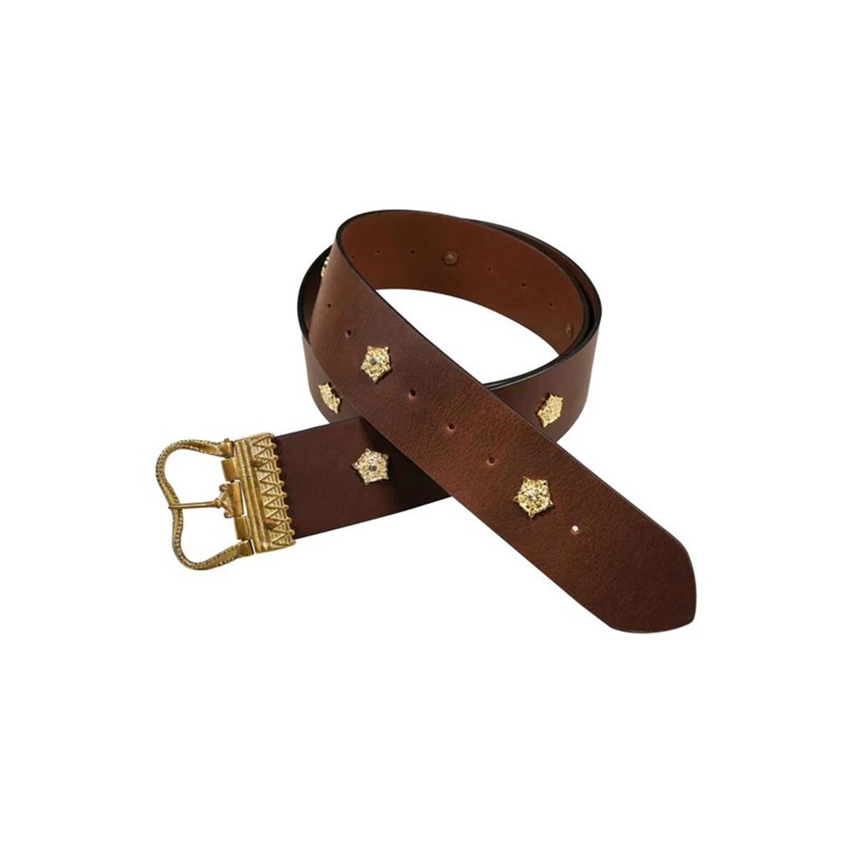 Ampia cintura medievale con accessori decorativi marroni in 