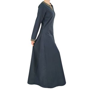 Abito medievale a maniche lunghe blu, con passamaneria “Sigyn” XXL, articolo di seconda scelta