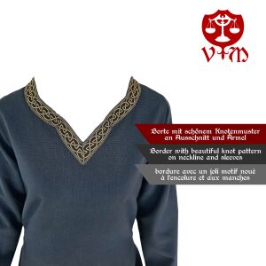 Abito medievale a maniche lunghe blu, con passamaneria “Sigyn” XXL, articolo di seconda scelta