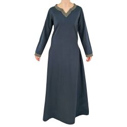 Abito medievale a maniche lunghe blu, con passamaneria “Sigyn” XXL, articolo di seconda scelta
