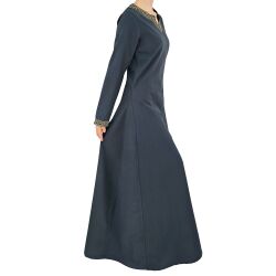 Abito medievale a maniche lunghe blu, con passamaneria “Sigyn” XXL, articolo di seconda scelta