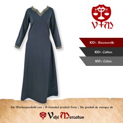Abito medievale a maniche lunghe blu, con passamaneria “Sigyn” XXL, articolo di seconda scelta