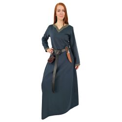 Abito medievale a maniche lunghe blu, con passamaneria “Sigyn” XXL, articolo di seconda scelta
