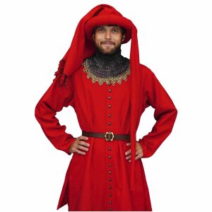 Houppelande in lana del tardo Medioevo, XIV-XV secolo, rosso, articolo di seconda scelta