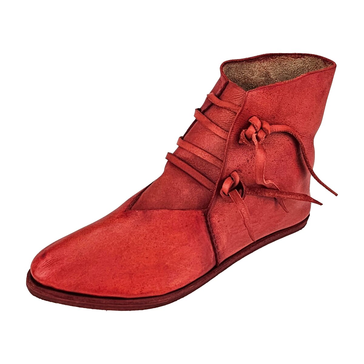 Half boots laced with hobnailed double soles korduan red