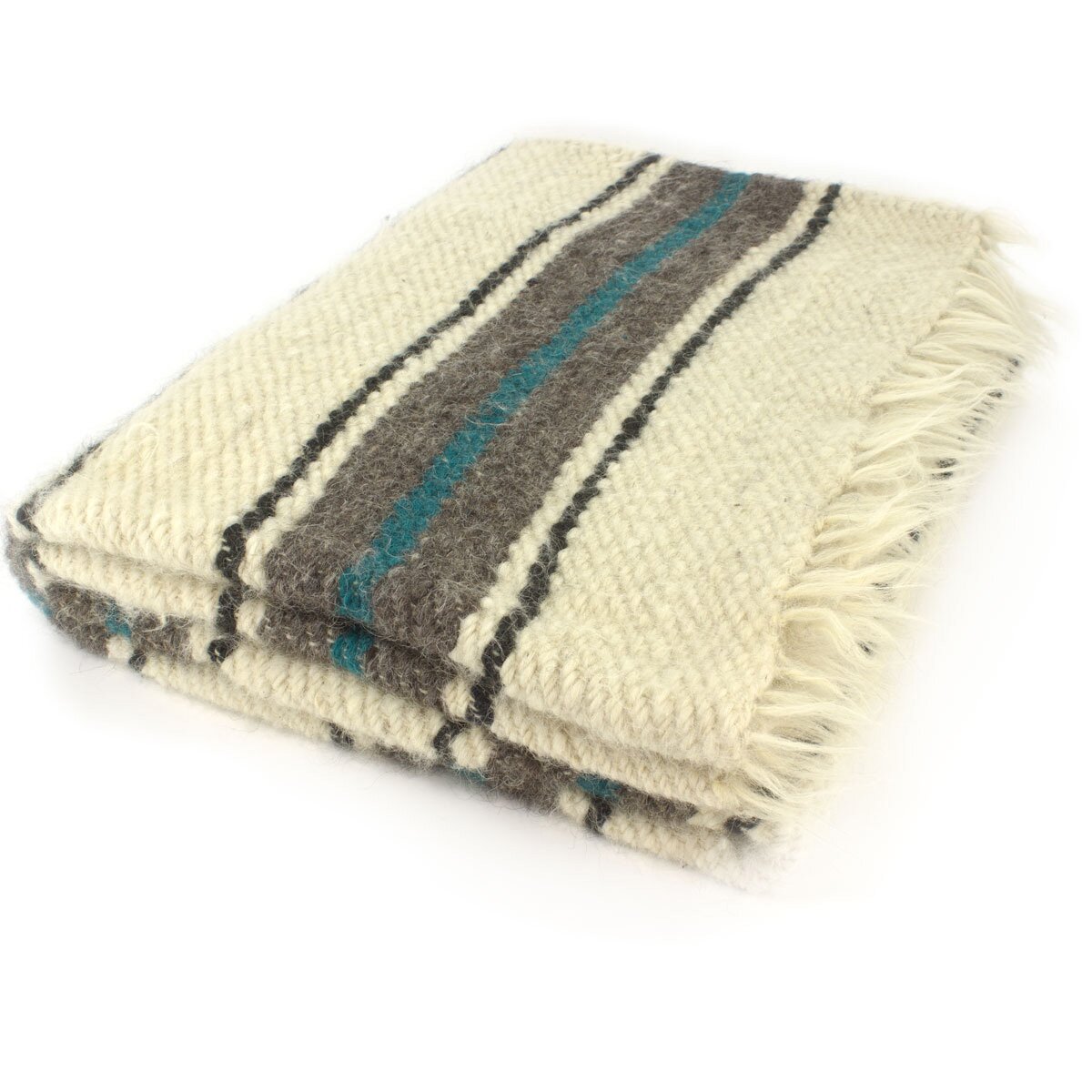 Large handwoven blanket with green stripes 210 x 220 cm