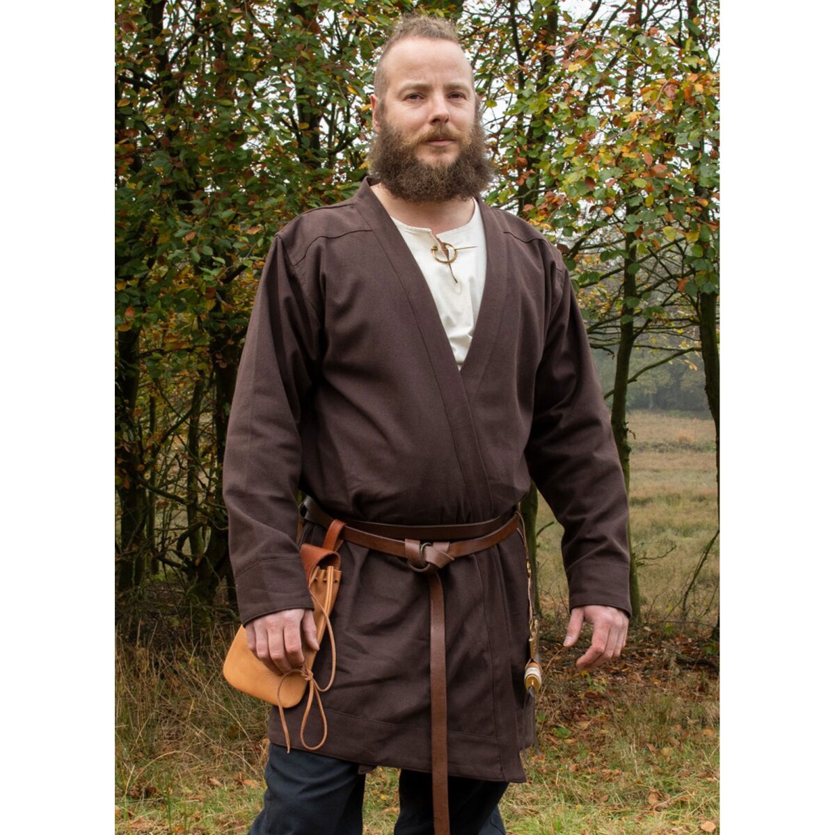 jupe à rabat Bjorn, manteau viking en coton, marron