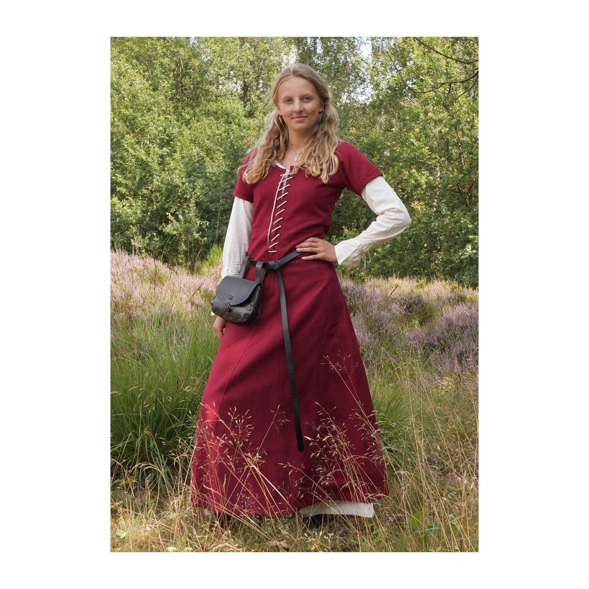 Kurzärmelige Cotehardie Mittelalter Kleid Ava Weinrot